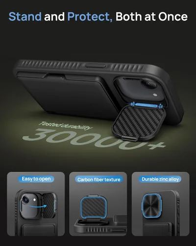 Vista 5 de Funda para iPhone 16e tipo cartera, soporte integrado, tarjetero y cubierta para lente de cámara, protección de cuerpo completo, resistente, Negro