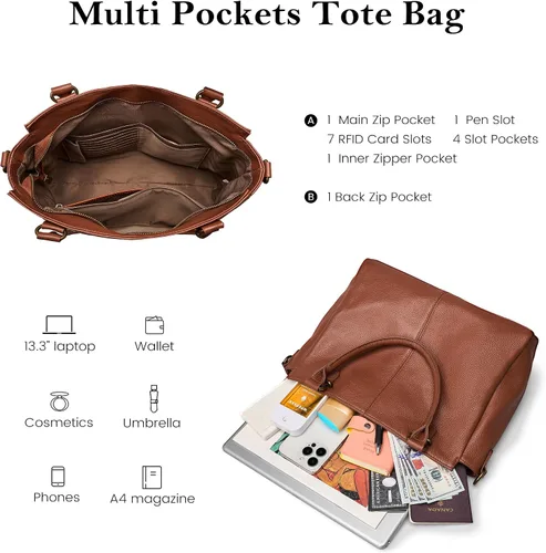 Vista 3 de befen Carteras de cuero genuino suave para mujeres, bolso tote pequeño, carteras, bolsos cruzados con asas superiores, cartera bandolera tipo satchel