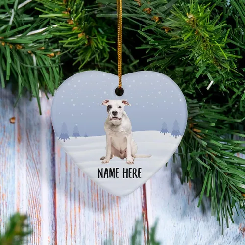 Vista 2 de Personalized Name Dogo Argentino Sitting Christmas Tree Ornaments Ceramic Heart Decorations Gifts for Dog Lovers