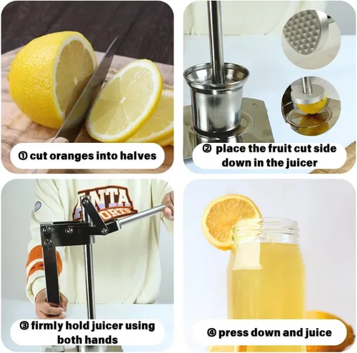 Vista 2 de Exprimidor manual de limón y frutas de acero inoxidable resistente, prensador de cítricos rápido y eficiente para uso en cocina