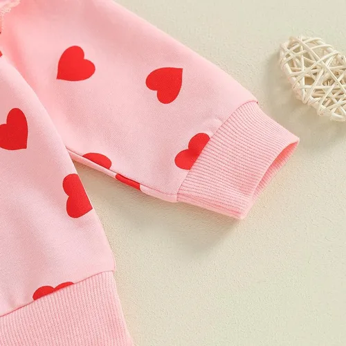 Vista 4 de Amiblvowa Conjunto de sudadera de manga larga para el día de San Valentín para bebé, niño, niña, ropa de cumpleaños