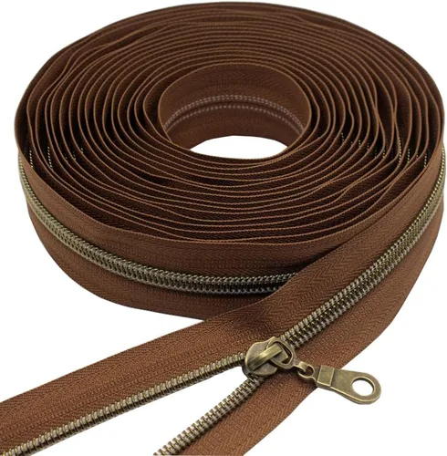 Vista 32 de YaHoGa #5 Cremalleras metálicas de nailon color latón antiguo de The Yard Bulk Cinta beige de 10 yardas con 25 unidades de tiradores para costura