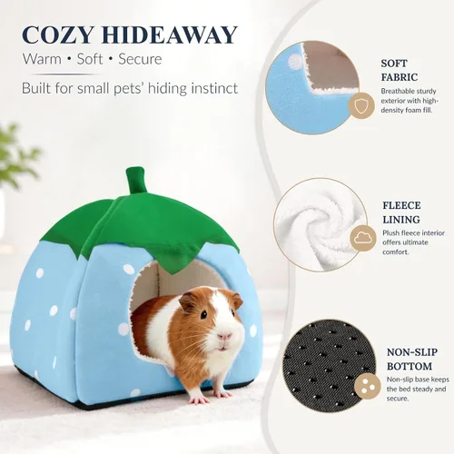 Vista 4 de Cama de conejillo de indias, casa de conejo enano, accesorios para cueva, acogedor escondite para conejito, erizo, hurón, chinchilla y otros Rosa