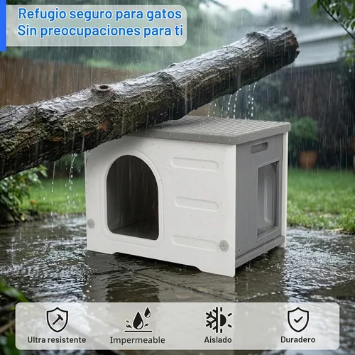 Vista 6 de Rockever - Casa para gatos HDPE con forro, impermeable, fácil de limpiar al aire libre