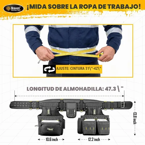 Vista 7 de Bravex - Tirantes de cinturón de herramientas, chaleco de herramientas Pro Ultra 20 bolsas estilo Y, 5 combo delantal bolsa de herramientas