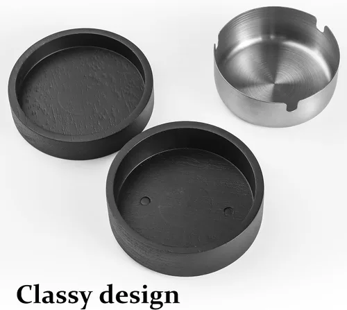 Vista 4 de Cenicero lindo para cigarrillos con tapa DDAJJAJ Cenicero de madera con acero inoxidable, cenicero portátil decorativo, cenicero resistente al