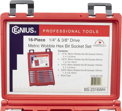 Vista 6 de Genius Tools Juego de dados hexagonales de 16 piezas de 1/4" y 3/8" Dr. Metric Wobble BS-2316WH