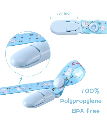 Vista 3 de CutiePlusU Paquete de 3 clips para chupete de gran tamaño, rosa, azul, blanco