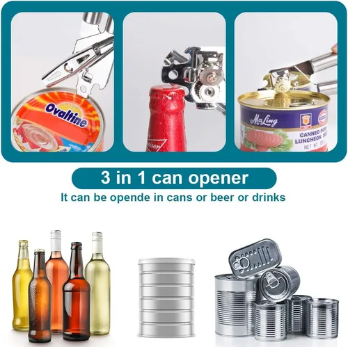 Vista 5 de Abrelatas manual, abrelatas de acero inoxidable profesional seguro para alimentos, fácil de usar para Kitchenaid, abrelatas, tarros, abrebotellas