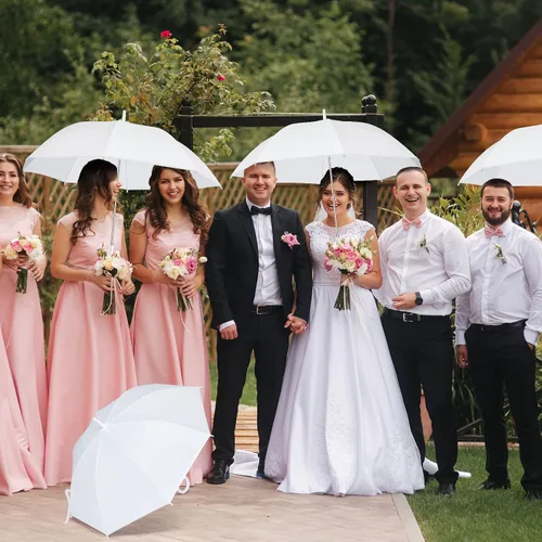 Vista 4 de Fabbay 6 Pcs Wedding Umbrellas Wedding Style Stick Umbrellas with J Hook Handle Large Canopy Umbrella Auto Open Windproof Stick Umbrellas for Adults