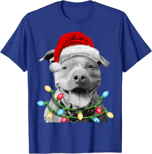 Vista 22 de Pit Bull Santa - Camiseta de perro con luces para árbol de Navidad para niños, Negro, S