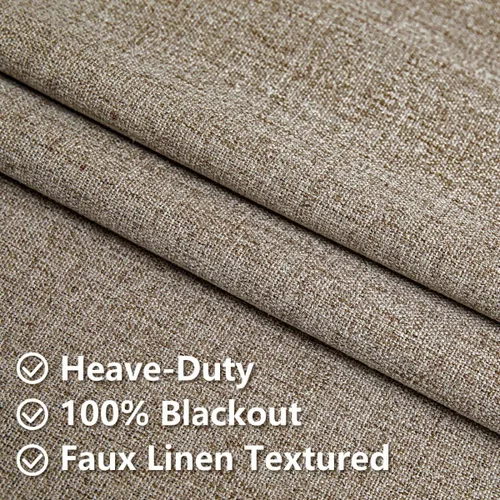 Vista 4 de Cortinas 100% opacas de lino sintético, 90 pulgadas de largo, 2 paneles para dormitorio o sala de estar, térmicas y atenuantes, con lengüetas