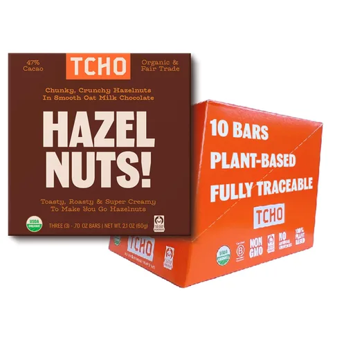 Vista 10 de TCHO Hazel Nuts! Oat-Milk Chocolate Bars (3 pack) Plant Based, Organic & Fair Trade Non GMO, Non-Dairy, Vegan, Soy Free (2.1oz each)