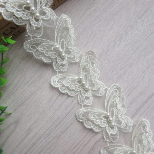 Vista 3 de Arco de mariposa soluble de 5 yardas de organza bordada de encaje para tejer, apliques de boda, cinta de retazos hechos a mano, suministros