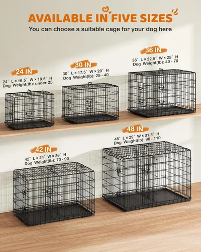 Vista 9 de Yaheetech Caja de perro de 24 pulgadas con puerta doble y divisor para cachorro, caja metálica plegable con bandeja removible, jaula de alambre