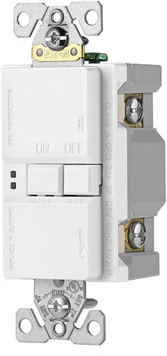 Vista 4 de Eaton GFCI - Receptáculo facial en blanco de autocomprobación 20A -125V con placa de pared de tamaño estándar, color blanco