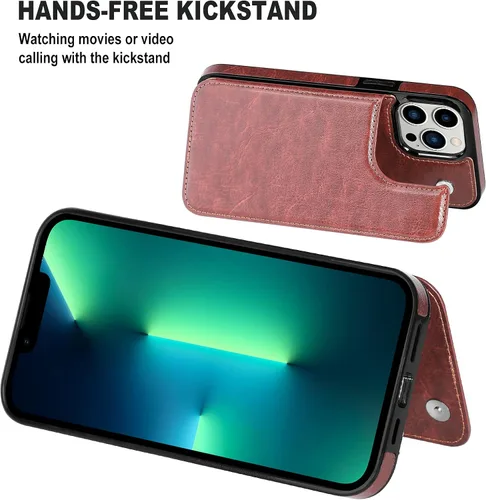 Vista 5 de Funda tipo cartera para iPhone 13 Pro Max, funda de piel sintética suave prémium con función atril y función atril para iPhone 13 Pro Max de 6.7