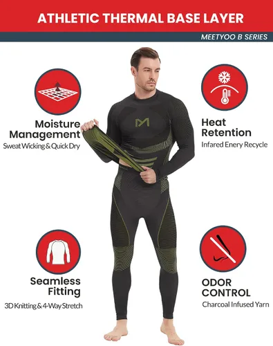 Vista 2 de MEETYOO Ropa interior térmica para hombre, equipo de invierno, largo, capa base, conjunto superior e inferior para esquiar y correr