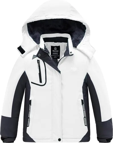 Vista 14 de Wantdo - Chaqueta impermeable para niñas, con capucha, de invierno con forro polar, para la nieve, resistente al agua, ropa exterior Rojo rosa