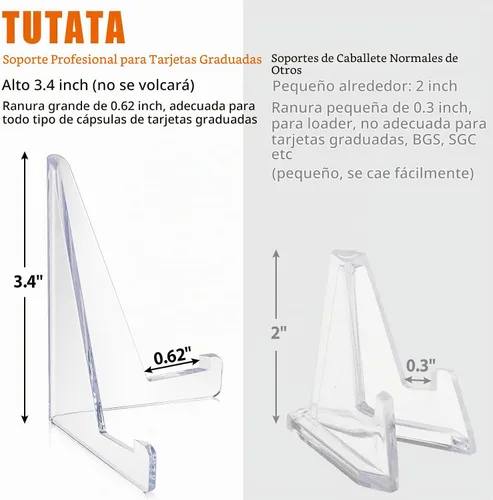 Vista 3 de tutata Soporte para tarjetas graduadas PSA, soporte de exhibición de tarjetas intercambiables, soporte de caballete, soportes transparentes