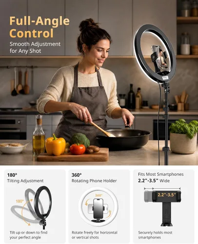 Vista 4 de UBeesize - Anillo de luz para selfie con trípode y soporte para teléfono celular para transmisión en vivo/maquillaje, mini luz LED para cámara