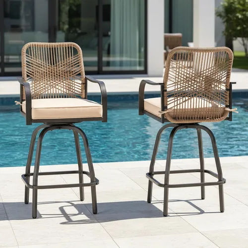 Vista 9 de Outdoor Bar Stools Set of 2, 27" Metal High Top Patio Chairs, Charcoal Grey
