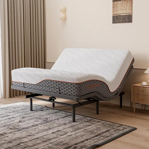 Vista 9 de ESHINE Base de cama ajustable + colchón híbrido de 14 pulgadas Twin XL (Suave Medio) - Espuma viscoelástica de gel de lujo, bases de cama con Gris