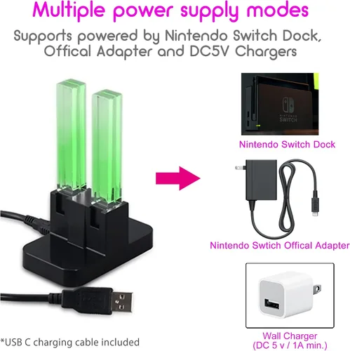 Vista 6 de Power Dock - Switch Joycon cargador de controlador, base de carga 4 en 1 para controlador Nintendo, estación de carga rápida, cable de carga USB C
