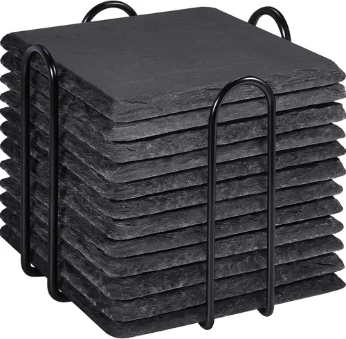 Vista 15 de 36 posavasos de pizarra a granel para grabado láser, 4 pulgadas, 18 piezas naturales hechas a mano de piedra negra, 18 posavasos redondos