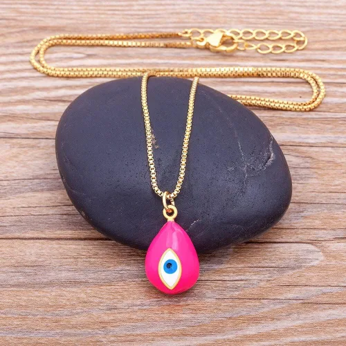 Vista 4 de Collar con colgante de oro de Buda, collar con dije de hip hop, micro pavé, esmalte geométrico de pavo azul mal de ojo, collar de cadena