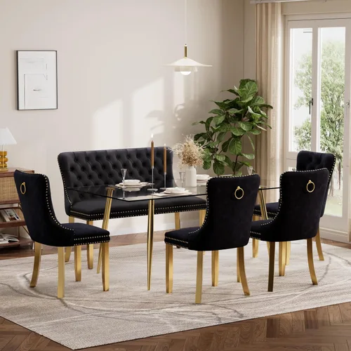 Vista 124 de Baysitone Juego de mesa de comedor de cristal de 51 pulgadas para 4, juego de 5 piezas de comedor moderno, mesa de cocina rectangular de vidrio