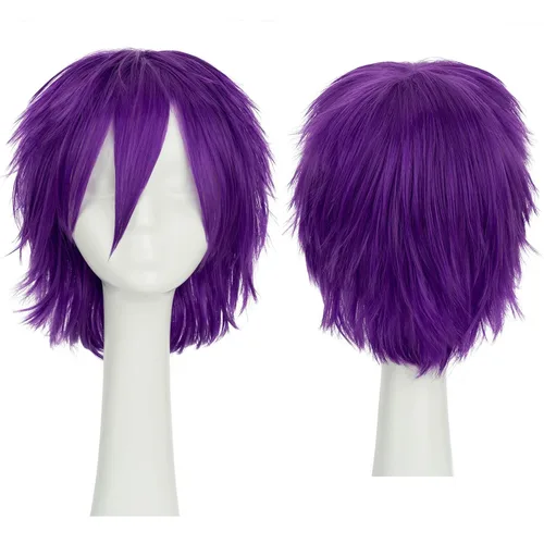 Vista 4 de Pelucas de pelo sintético lacio, corto y esponjoso. Para fiestas de cosplay, anime peluca con pelo despeinado y puntiagudo, para hombre y mujer