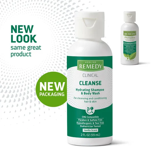 Vista 2 de Medline Remedy Champú hidratante clínico y gel de baño (2 onzas líquidas), aroma a vainilla, limpiador, sin enjuague, adultos, niños, ducha o mesita