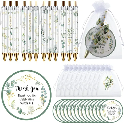 Vista 8 de Chuangdi 50 juegos de regalos de baby shower para invitados, incluye 50 bolígrafos, tarjetas de agradecimiento y bolsas de organza, Abeja
