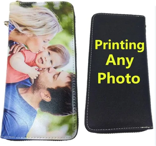 Vista 3 de Billetera de cuero de grano superior con foto personalizada para mujer, Negro de un solo lado, Classic