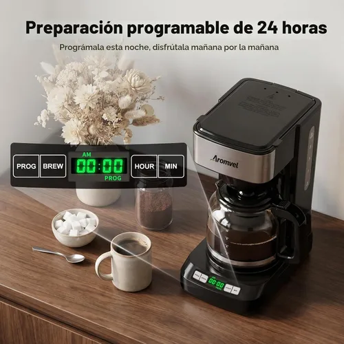 Vista 10 de Cafetera de 12 tazas, cafetera de goteo grande con tanque de agua Plateado