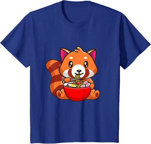 Vista 34 de Camiseta Kawaii Anime Red Panda Eating Ramen Noodles, Negro, S