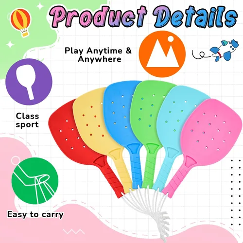 Vista 3 de Seenelling Plastic Paddleball Racket PE Equipment for Elementary School with Lanyard Classes Equipment, 15.2 x 7.5 Inches