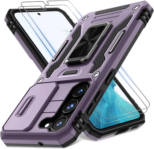 Vista 8 de DEERLAMN Funda para Samsung Galaxy S23 con Cubierta Deslizante para Cámara + Protector de Pantalla (2 Paquetes), Soporte de Anillo Giratorio