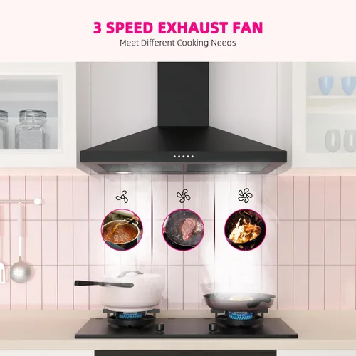 Vista 7 de FIREGAS Campana extractora negra de 30 pulgadas, campana de cocina de montaje en pared convertible con conductos/sin conductos, 450 CFM, extractor