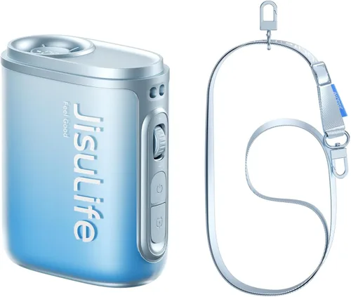 Vista 9 de JISULIFE Ventilador de cuello portátil, 100 velocidades ajustables, enfriamiento de 40000 RPM, mini ventilador personal portátil, recargable por USB