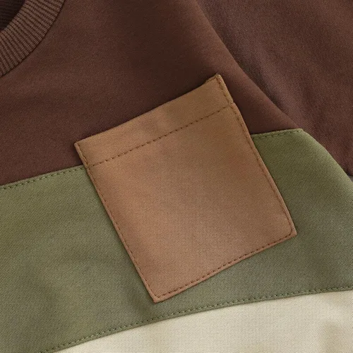 Vista 5 de BeQeuewll Ropa para bebé niño de otoño e invierno, 2 piezas, bloque de color, sudadera y pantalones con cuello redondo