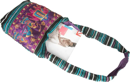 Vista 3 de TribeAzure - Bolso bandolera de algodón con diseño de elefante, estilo hobo, estilo bohemio, hippie, libro, amplio, colorido, espacioso e informal