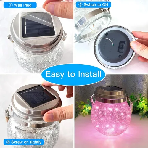 Vista 4 de Luces solares colgantes para exteriores, VGE Paquete de 2 luces de bola de vidrio agrietado con 30 LED decorativas, luces solares impermeables