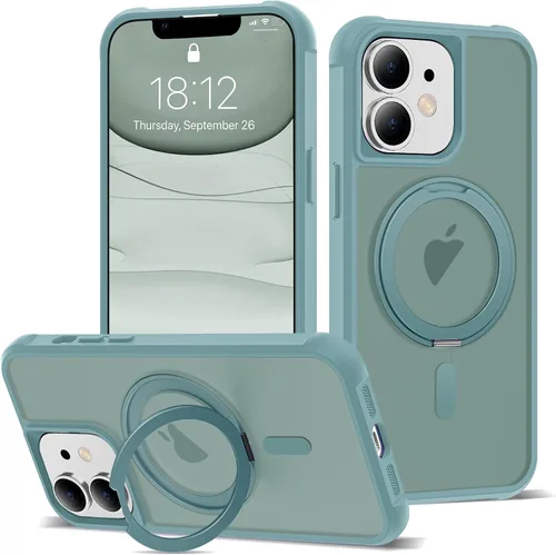 Vista 40 de Funda para iPhone 11 de 6.1 pulgadas con soporte de anillo magnético giratorio de 360°, compatible con MagSafe ligera y translúcida mate, funda