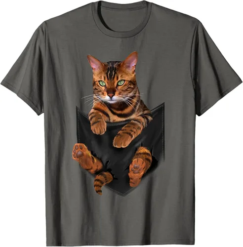Vista 104 de Camiseta de bolsillo con estampado de tigre y gato Negro