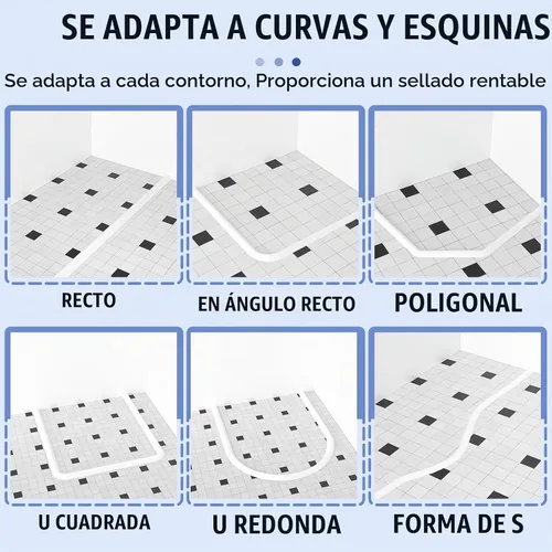 Vista 5 de Protector de agua para umbral de ducha, (39 pulgadas), barrera de silicona plegable para duchas a ras de suelo, tapón de agua autoadhesivo