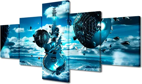 Vista 47 de Lienzo decorativo para pared, diseño de DJ Music Mixes the Track HD impreso en pinturas, 5 piezas de imágenes abstractas para sala de estar, obra