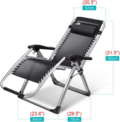 Vista 2 de Silla Zero Gravity, tumbona relajante, plegable, reclinable, reclinable, con cojín y bandeja de tazas para patio, campamento, playa, cubierta, al