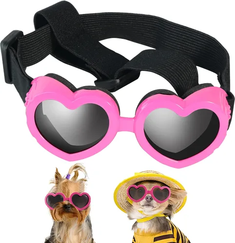 Vista 8 de Gafas de sol para perros de raza pequeña, protección UV con correa ajustable, gafas en forma de corazón para impermeables, resistentes al viento